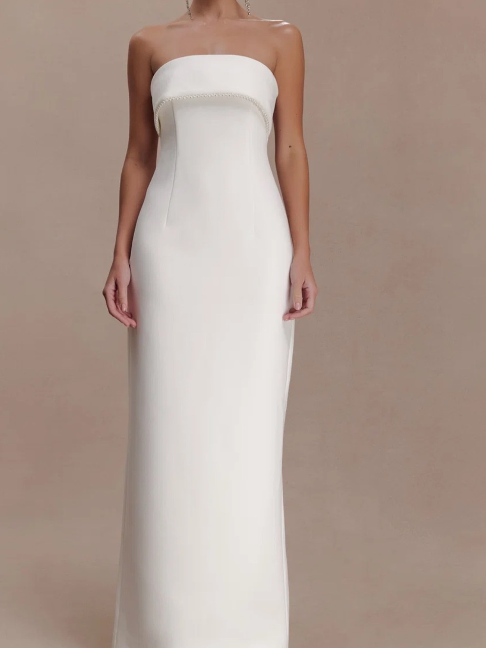 Meshki Strapless white Column Gown(pearls)